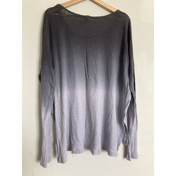 Free People One Linen Blend Tunic Ombré LARGE Blue Boho Relaxed FLAW - Picture 10 of 14